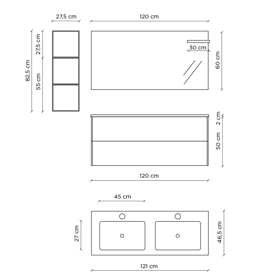Badezimmerkomposition mit Sockel aus Honigeiche, Waschbecken und Spiegel, hergestellt in Italien – Kilos Viadurini