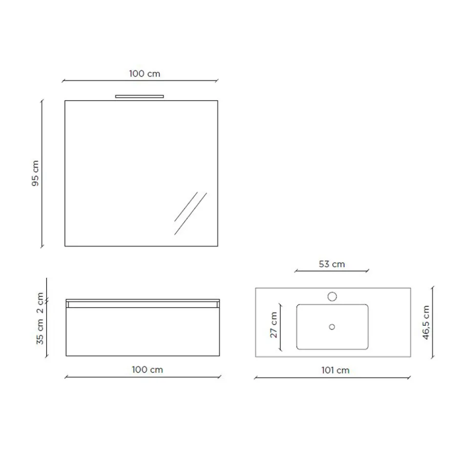 Badezimmerkomposition mit Hängesockel, Spiegel und Waschbecken Made in Italy – Dream Viadurini