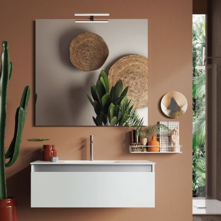Badezimmerkomposition mit Hängesockel, Spiegel und Waschbecken Made in Italy – Dream Viadurini
