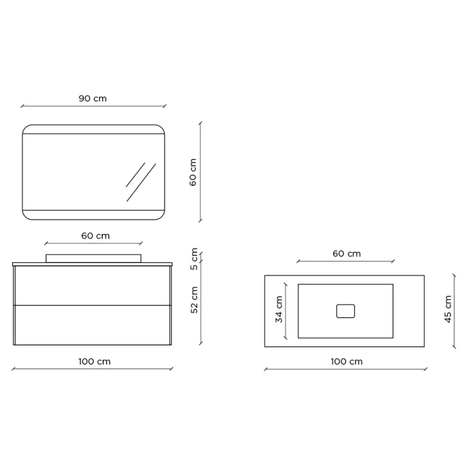 Badezimmerkomposition mit Sockel, Spiegel und Waschbecken aus Kunstharz, hergestellt in Italien – Kilos Viadurini