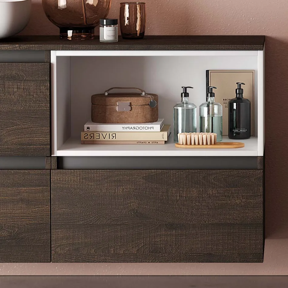 Badezimmerkomposition mit Keramikwaschbecken und Spiegel Made in Italy – Dream Viadurini