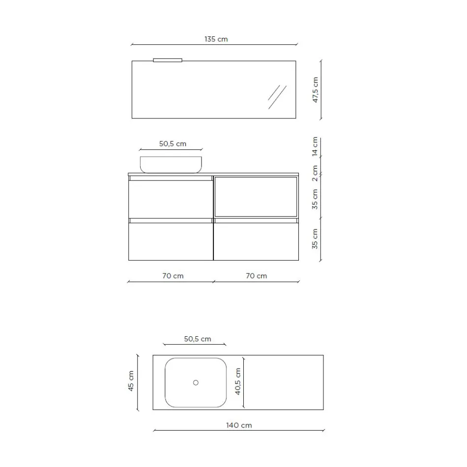 Badezimmerkomposition mit Keramikwaschbecken und Spiegel Made in Italy – Dream Viadurini