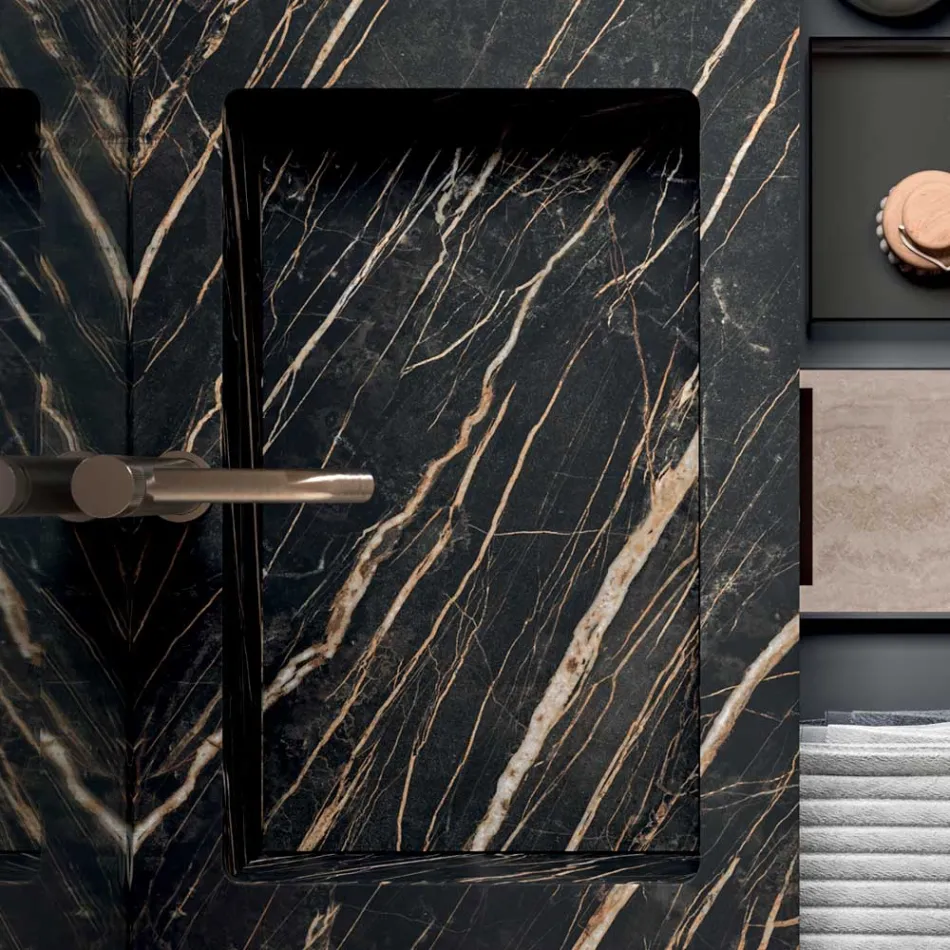 Badezimmerausstattung mit Noir Desir Gres Waschbecken - Orione Viadurini