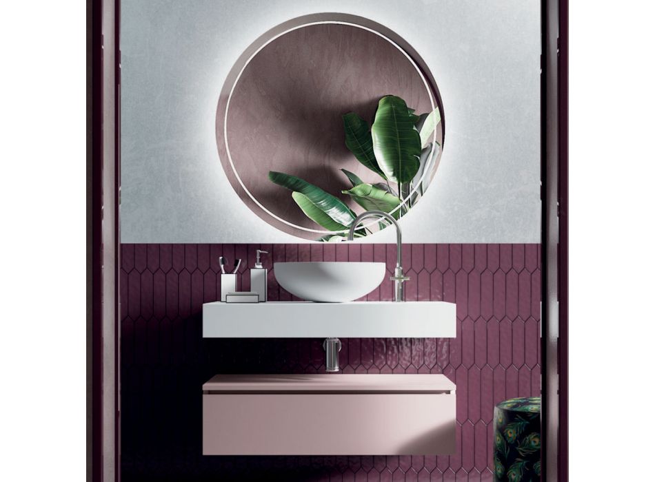 Badezimmerkomposition mit Waschbecken und Spiegel aus Harz, hergestellt in Italien – Palom Viadurini