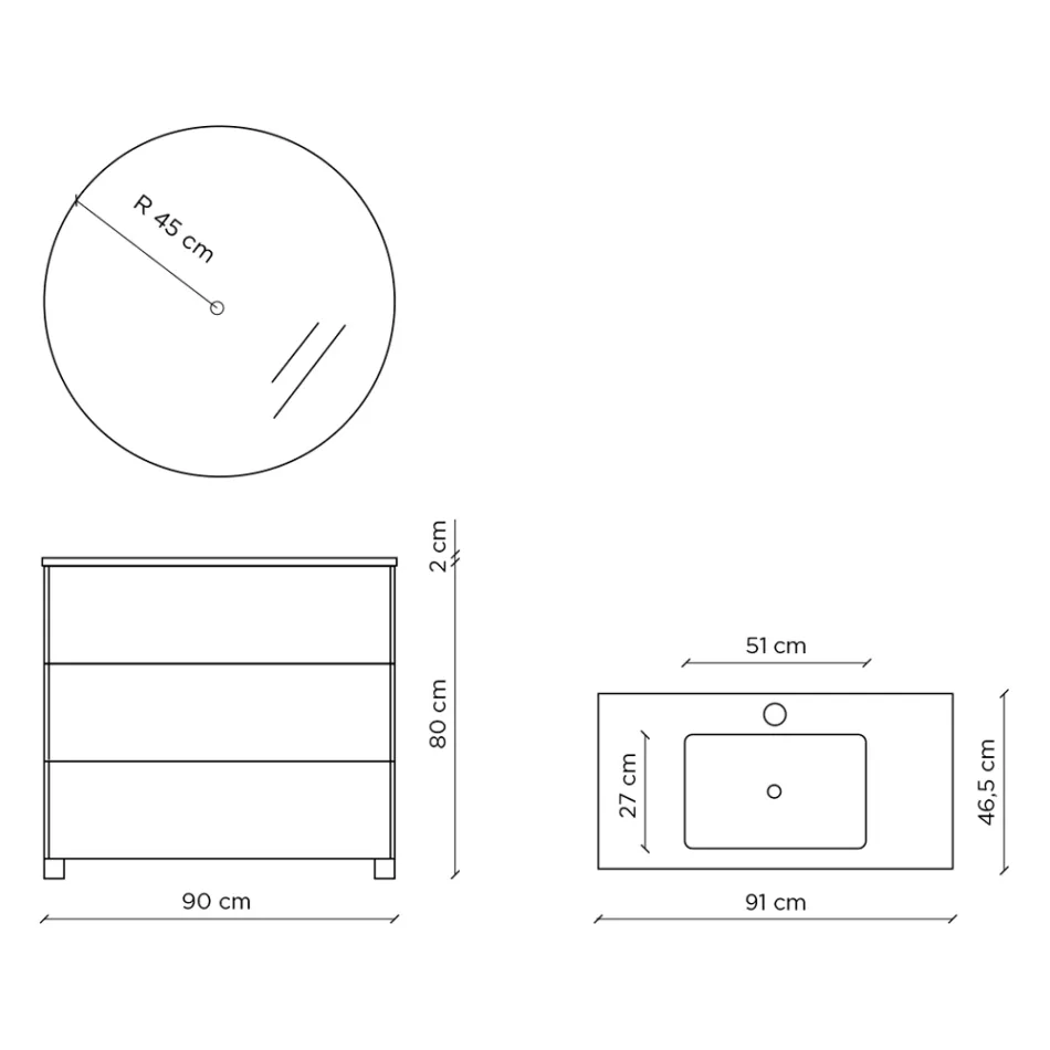 Badezimmer-Kombination mit Spiegel, Unterschrank und Kunstharz-Waschbecken, hergestellt in Italien - Kilos Viadurini