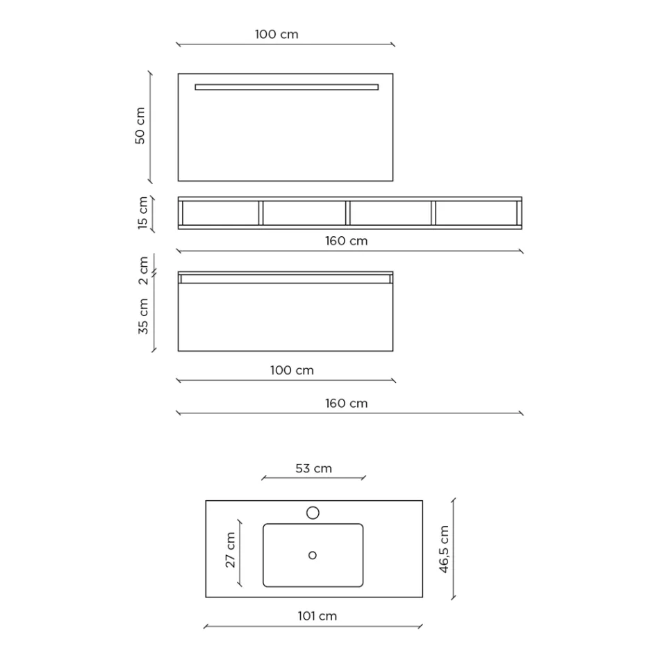 Badezimmerkomposition mit Spiegel und Lampe, kratzfester Sockel, hergestellt in Italien – Dream Viadurini