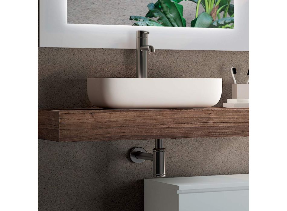 Badezimmerkomposition mit Spiegel und Keramikwaschbecken, hergestellt in Italien – Palom Viadurini