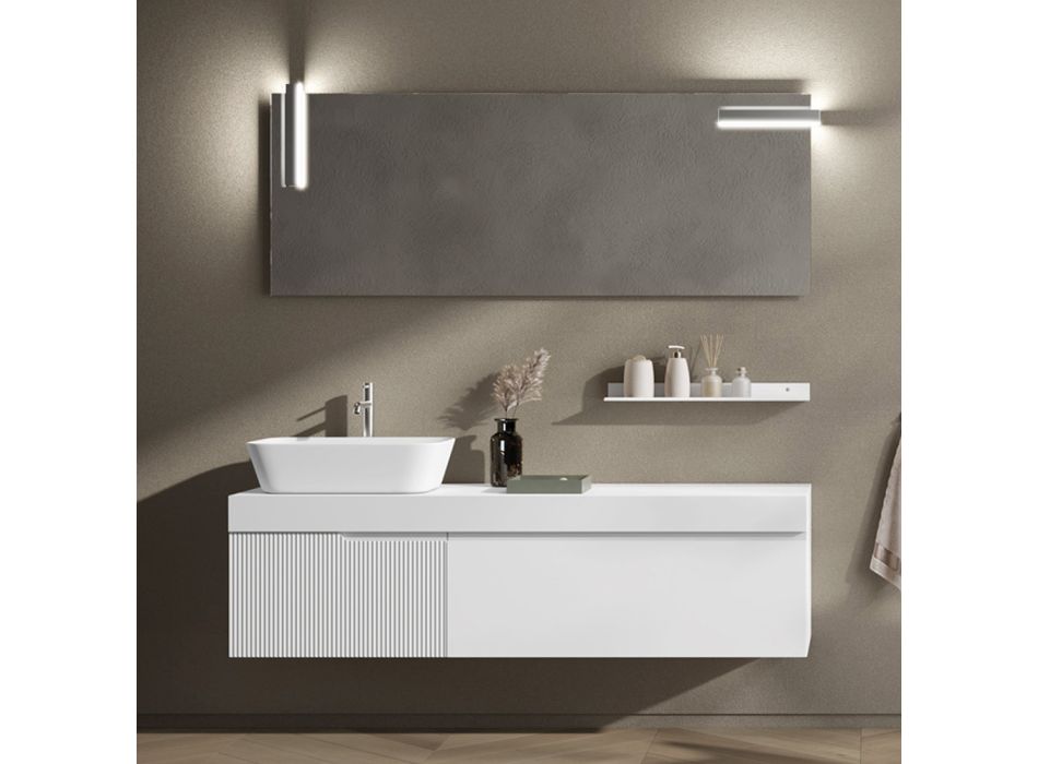 Badezimmerkomposition mit Spiegel und Regal, hergestellt in Italien – Erebo Viadurini