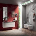 Badezimmerkomposition mit um 180° drehbarem Spiegel, Sockel und Waschbecken Made in Italy – Kilos Viadurini