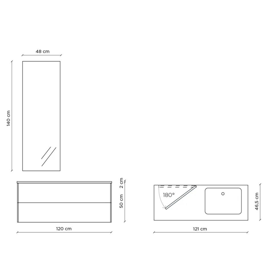 Badezimmerkomposition mit um 180° drehbarem Spiegel, Sockel und Waschbecken Made in Italy – Kilos Viadurini
