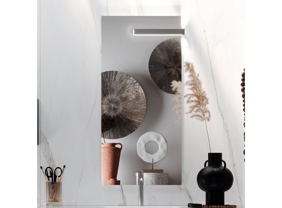 Badezimmerkomposition mit Spiegel, Harzwaschbecken und Sockel, hergestellt in Italien – Palom Viadurini