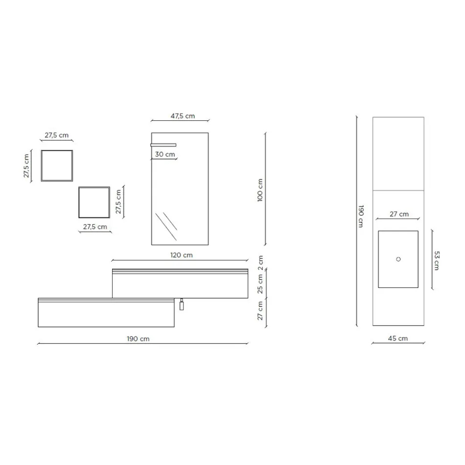 Badezimmerkomposition mit Spiegel, Harzwaschbecken und Sockel, hergestellt in Italien – Palom Viadurini