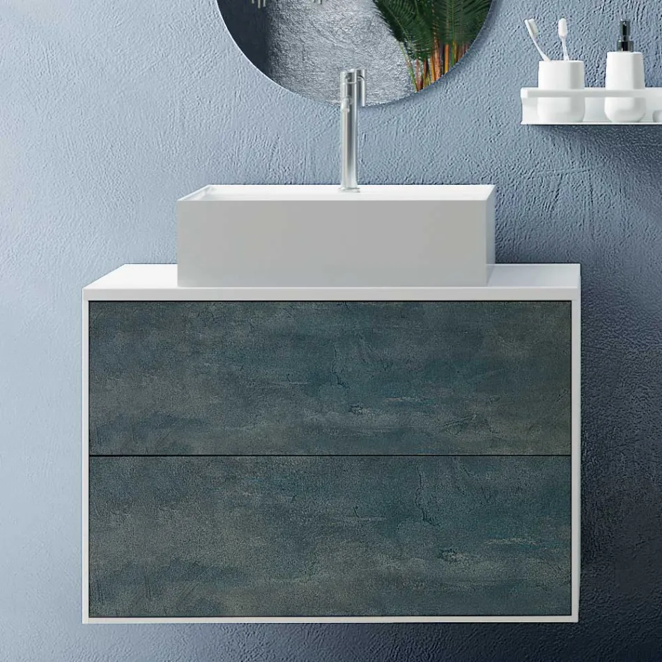 Badezimmerkomposition mit ovalem Spiegel, Sockel und Waschbecken, hergestellt in Italien – Kilos Viadurini