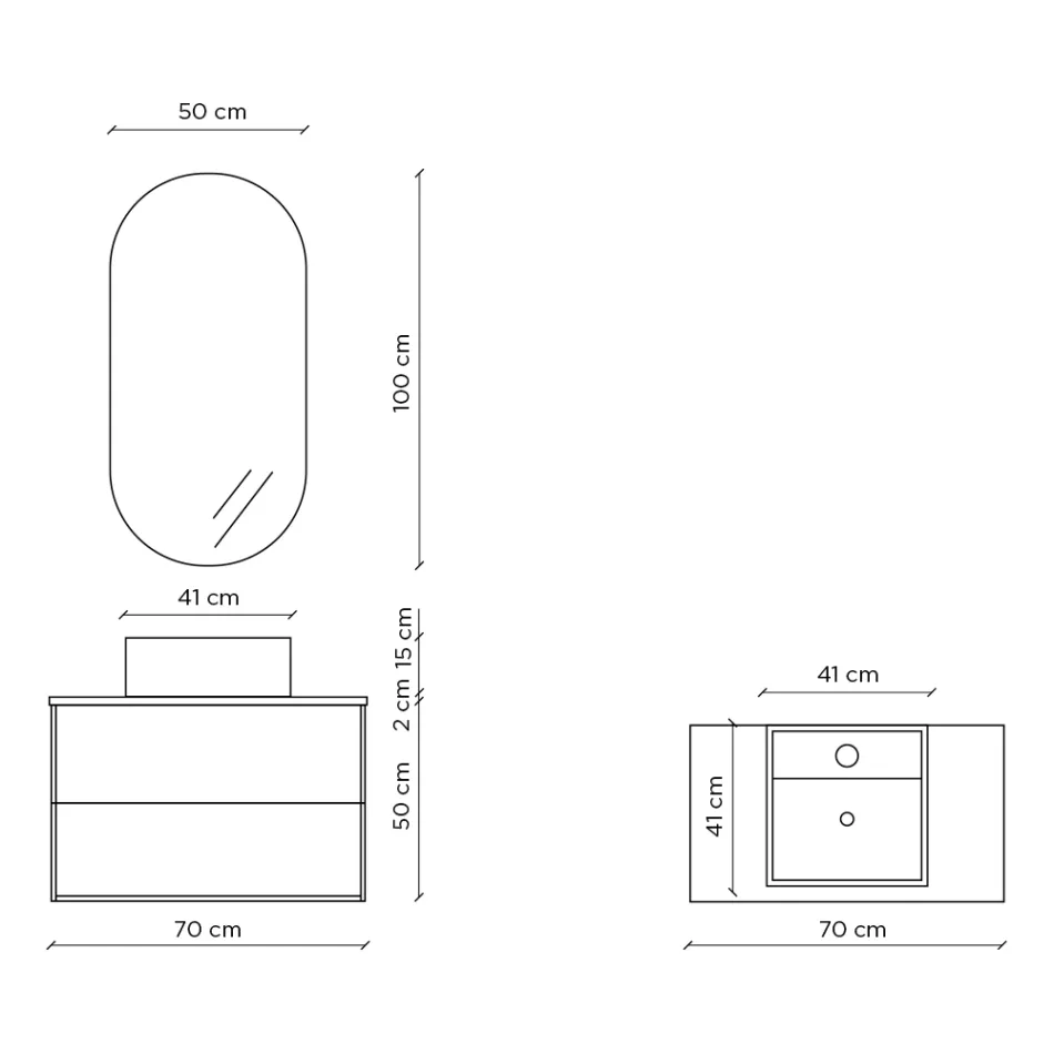 Badezimmerkomposition mit ovalem Spiegel, Sockel und Waschbecken, hergestellt in Italien – Kilos Viadurini