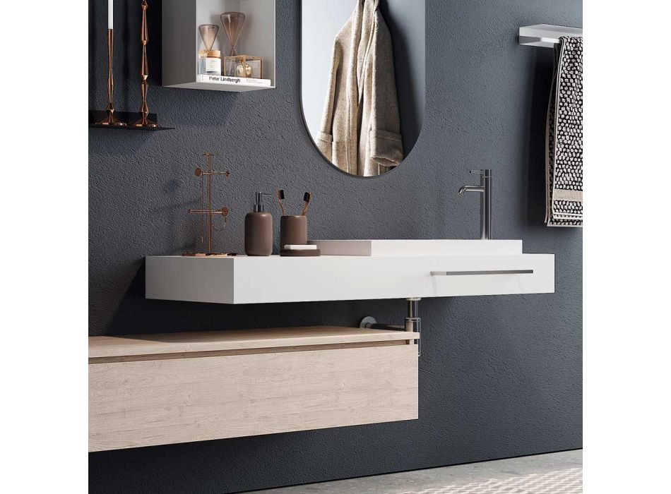 Badezimmerkomposition mit ovalem Spiegel, Waschbecken und Sockel, hergestellt in Italien – Palom Viadurini