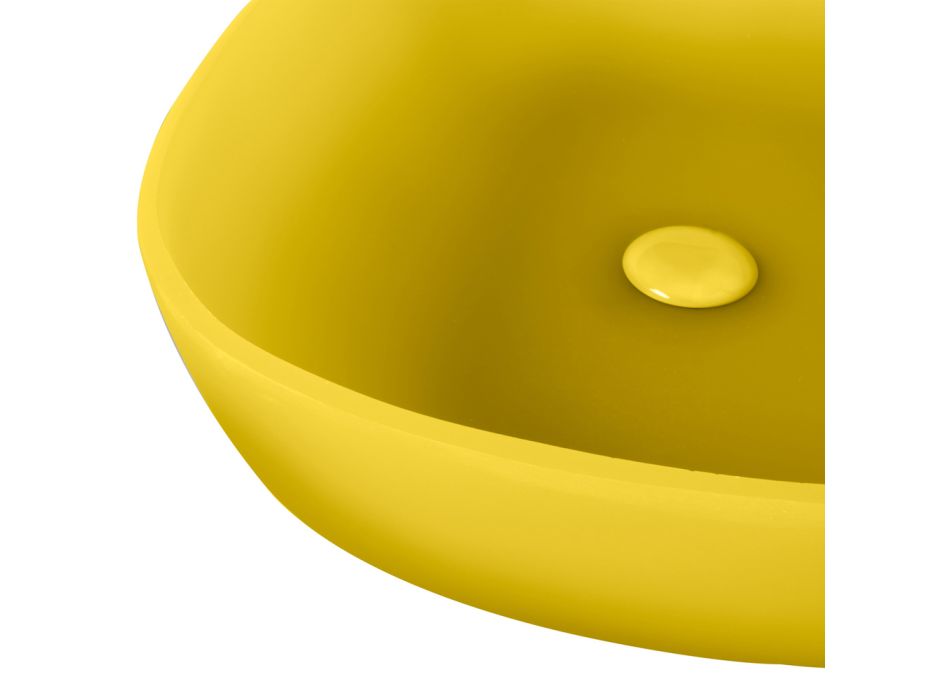 Badezimmer-Design-Komposition Gelbe Farbe mit Zubehör und Spiegel - Patryk Viadurini
