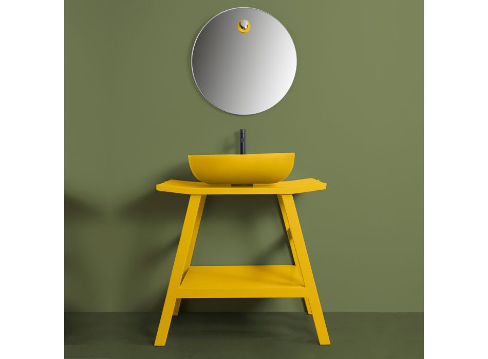 Design-Badezimmer-Komposition in gelber Farbe mit Zubehör und Spiegel - Patryk Viadurini