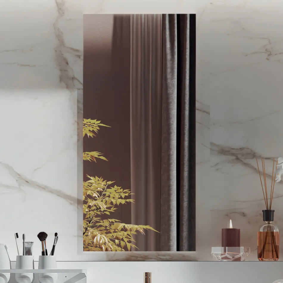 Doppelte Badezimmerkomposition mit rechteckigem Spiegel und Waschbecken, hergestellt in Italien – Palom Viadurini