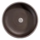 Graue Badezimmerkomposition mit rundem Spiegel und verschiedenen Accessoires - Maryse Viadurini