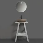 Graue Badezimmerkomposition mit rundem Spiegel und verschiedenen Accessoires - Maryse Viadurini