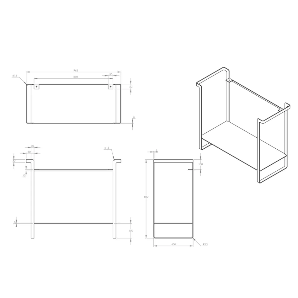 Badezimmer-Komposition Waschbecken aus Keramik und Sockel aus Stahl Made in Italy - Quadro Viadurini