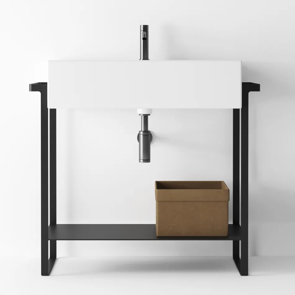 Badezimmer-Komposition Waschbecken aus Keramik und Sockel aus Stahl Made in Italy - Quadro Viadurini