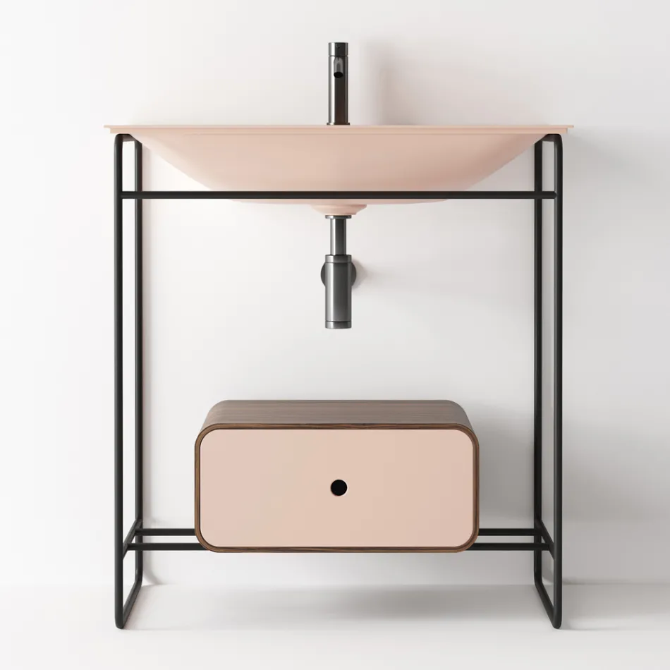 Badezimmer-Komposition Waschbecken aus Keramik und Spiegel Made in Italy - Chantal Viadurini