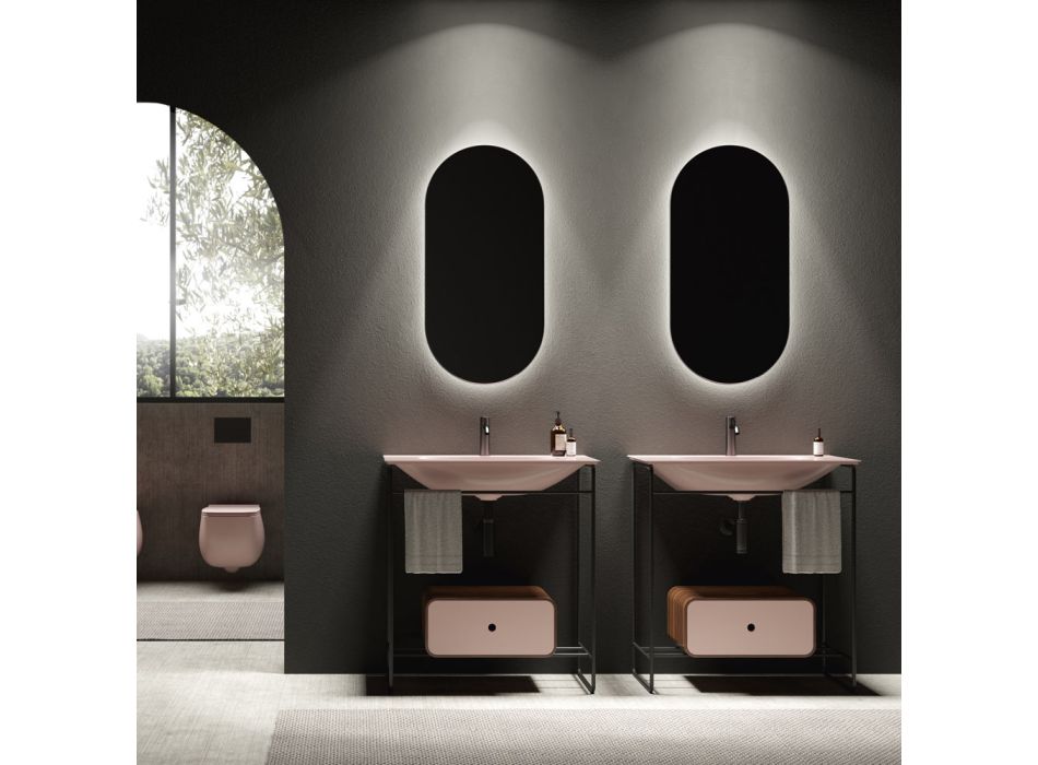 Badezimmer-Komposition Waschbecken aus Keramik und Spiegel Made in Italy - Chantal Viadurini