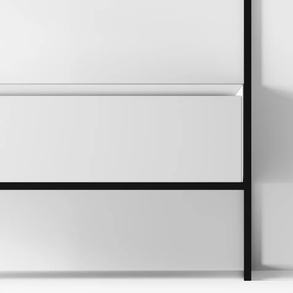 Badezimmer-Komposition Waschbecken aus Keramik und Spiegel Made in Italy - Hoscar Viadurini