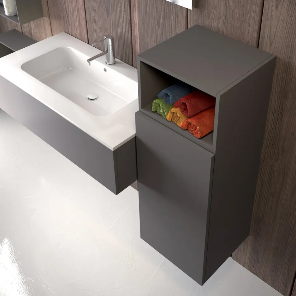 Hängende Badezimmerkomposition aus rauchgrauem Fenix, hergestellt in Italien, Neapel Viadurini