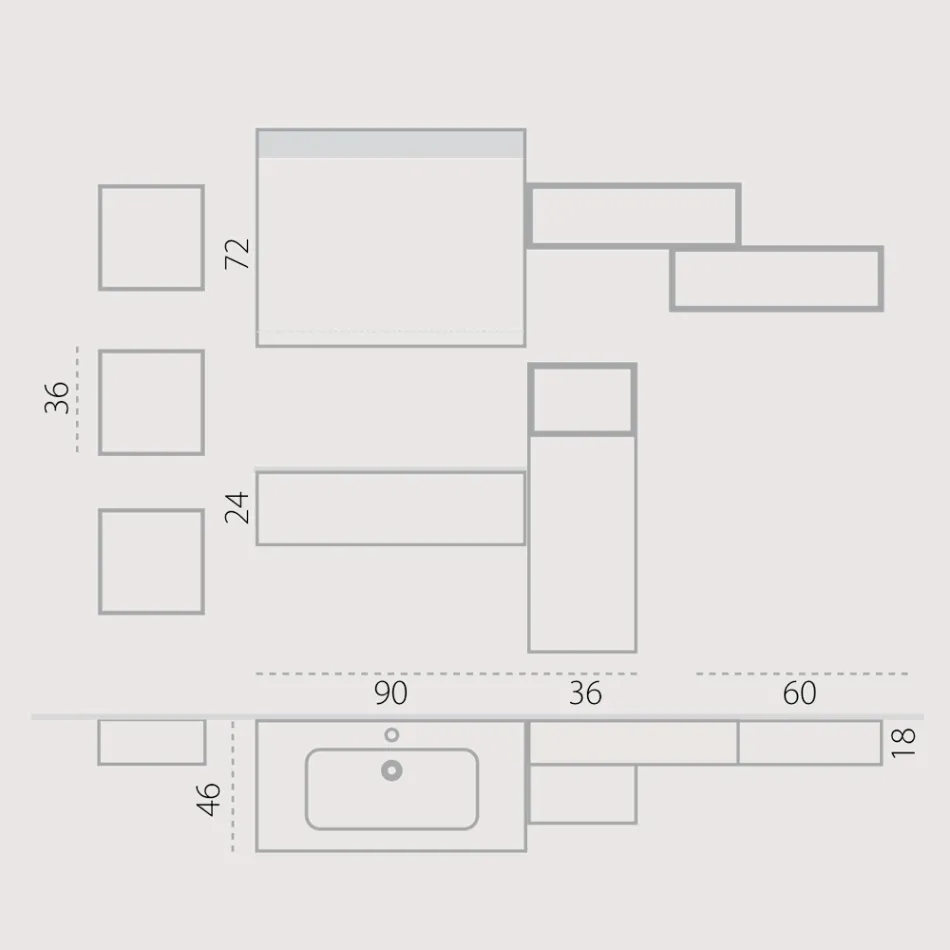 Hängende Badezimmerkomposition aus rauchgrauem Fenix, hergestellt in Italien, Neapel Viadurini