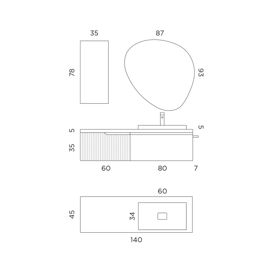 Badezimmerkomposition in Salbeigrün und Cannettato-Eiche, hergestellt in Italien – Uranus Viadurini