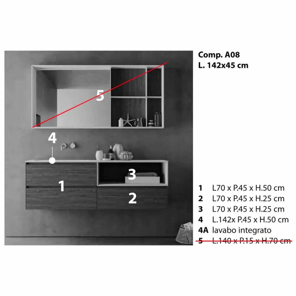 Badezimmermöbel Zusammensetzung, modernes und hängendes Design Made in Italy - Callisi8 Viadurini