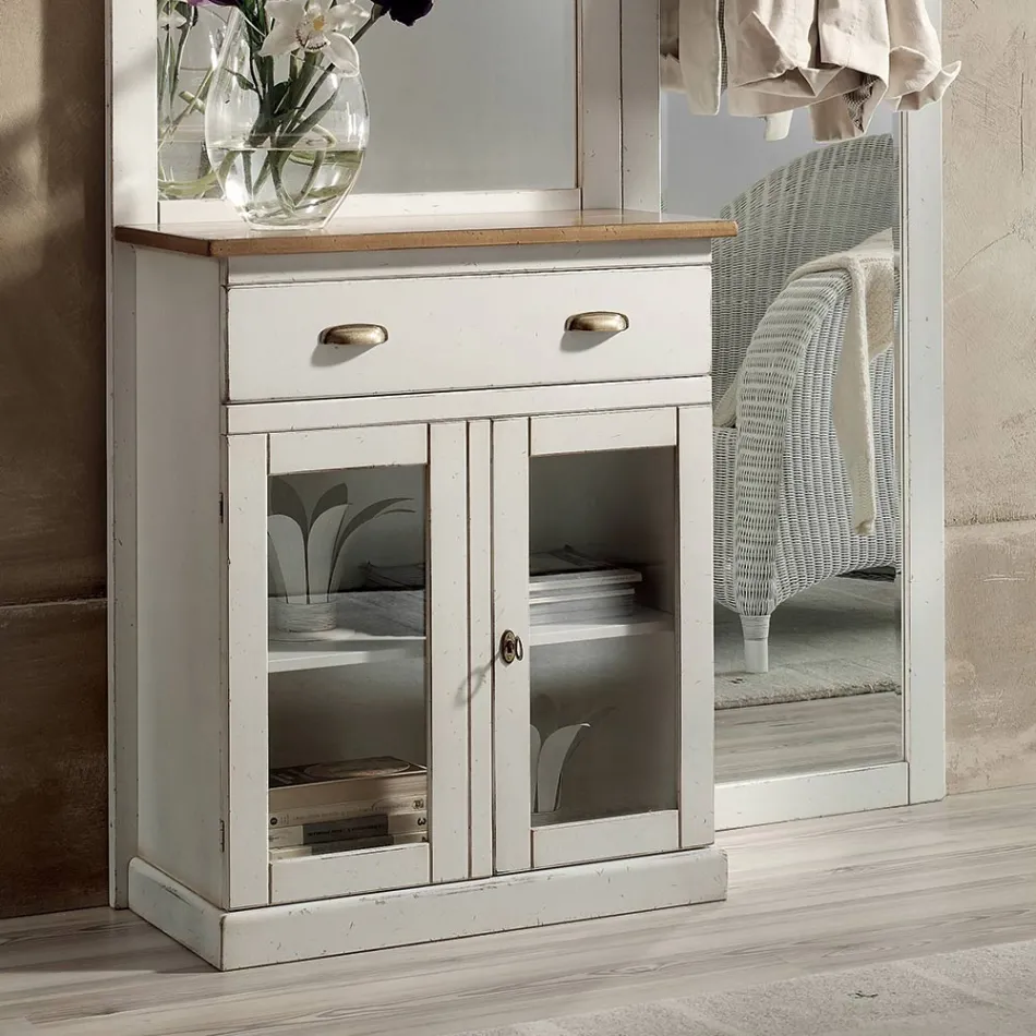 Eingangskomposition aus zweifarbigem weißem Wachs und Naturholzplatte – Fatuo Viadurini