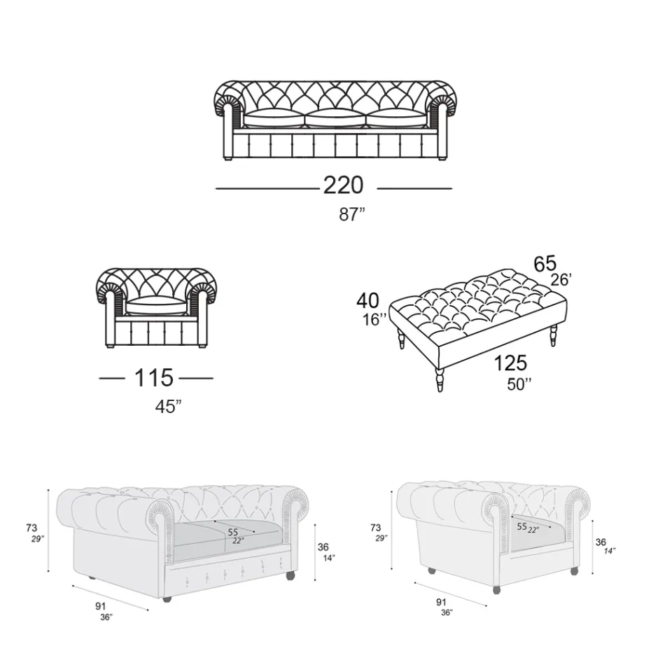 Wohnzimmerkomposition mit Sofa, Sessel und Bank Made in Italy - Spassoso Viadurini