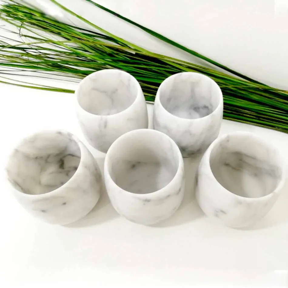 Zusammensetzung von 2 Gläsern aus weißem Carrara-Marmor Made in Italy - Dolla Viadurini