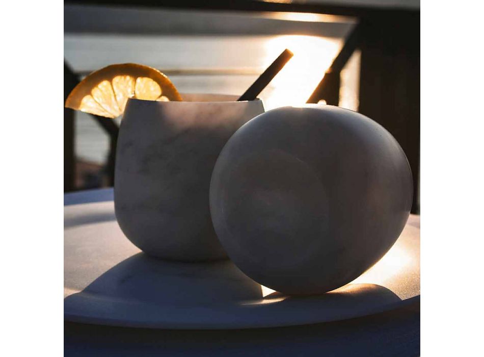 Zusammensetzung von 2 Gläsern aus weißem Carrara-Marmor Made in Italy - Dolla Viadurini