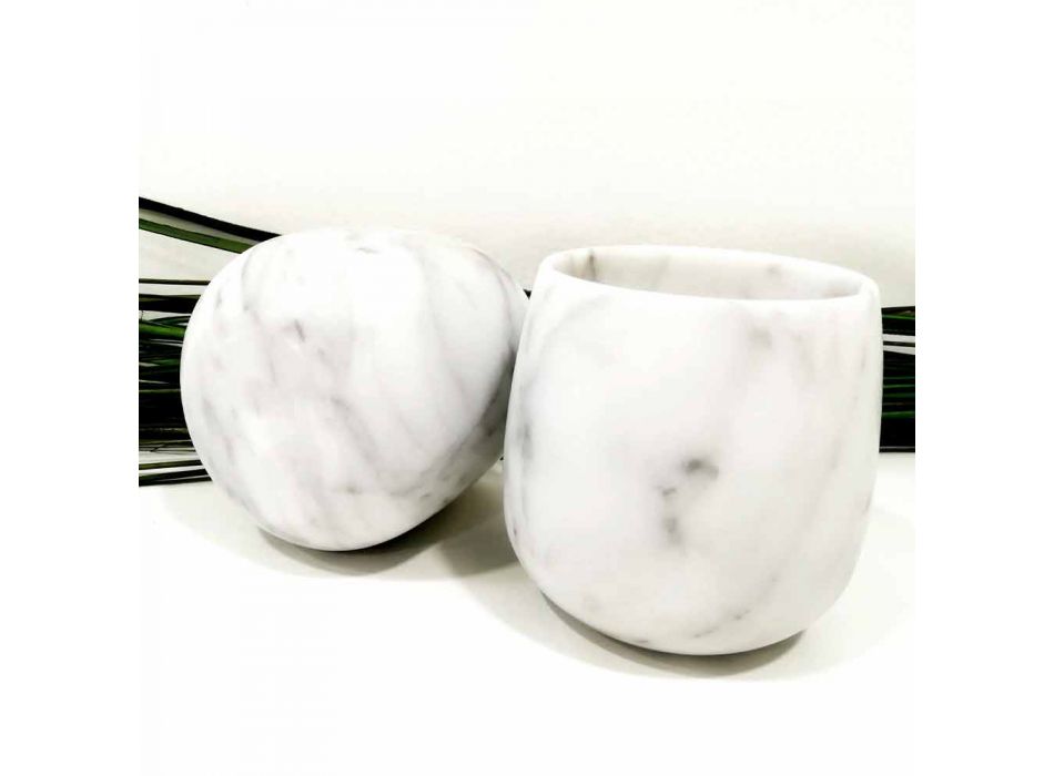 Zusammensetzung von 2 Gläsern aus weißem Carrara-Marmor Made in Italy - Dolla Viadurini