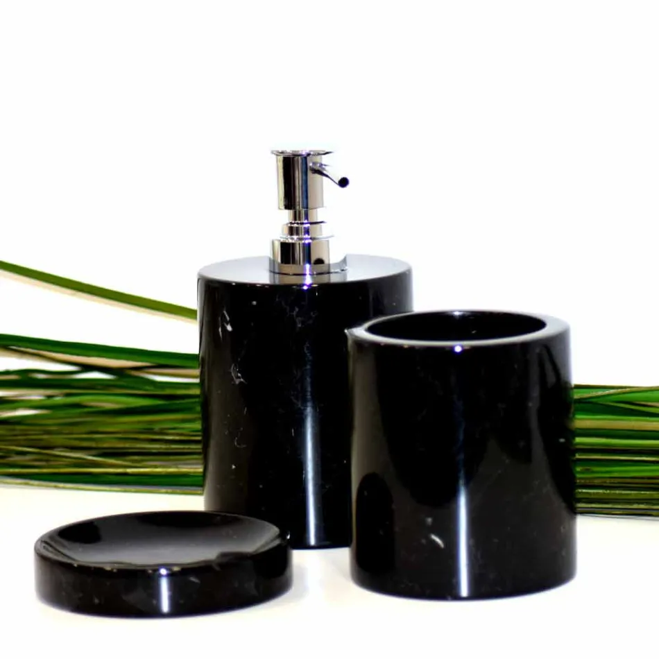 Zusammensetzung von 3 Badezimmerzubehör aus poliertem Marmor Made in Italy - Trevio Viadurini