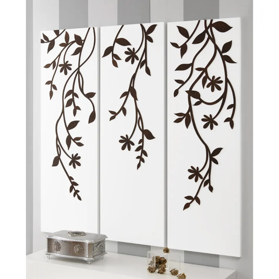 Komposition aus 3 Tafeln mit der Darstellung von 3 Zweigen und Blättern, hergestellt in Italien – Barney Viadurini