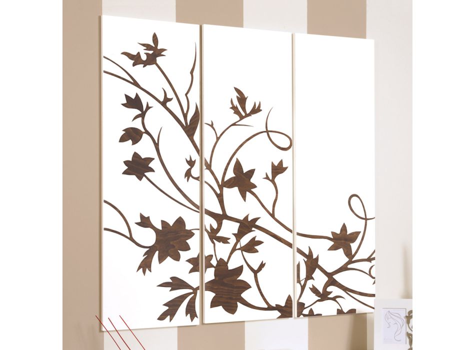 Komposition aus 3 Tafeln, die einen Zweig mit Blättern darstellen, hergestellt in Italien – Ashton Viadurini