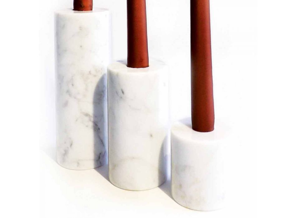 Zusammensetzung von 3 Kerzenhaltern aus weißem Carrara-Marmor Made in Italy - Astol Viadurini