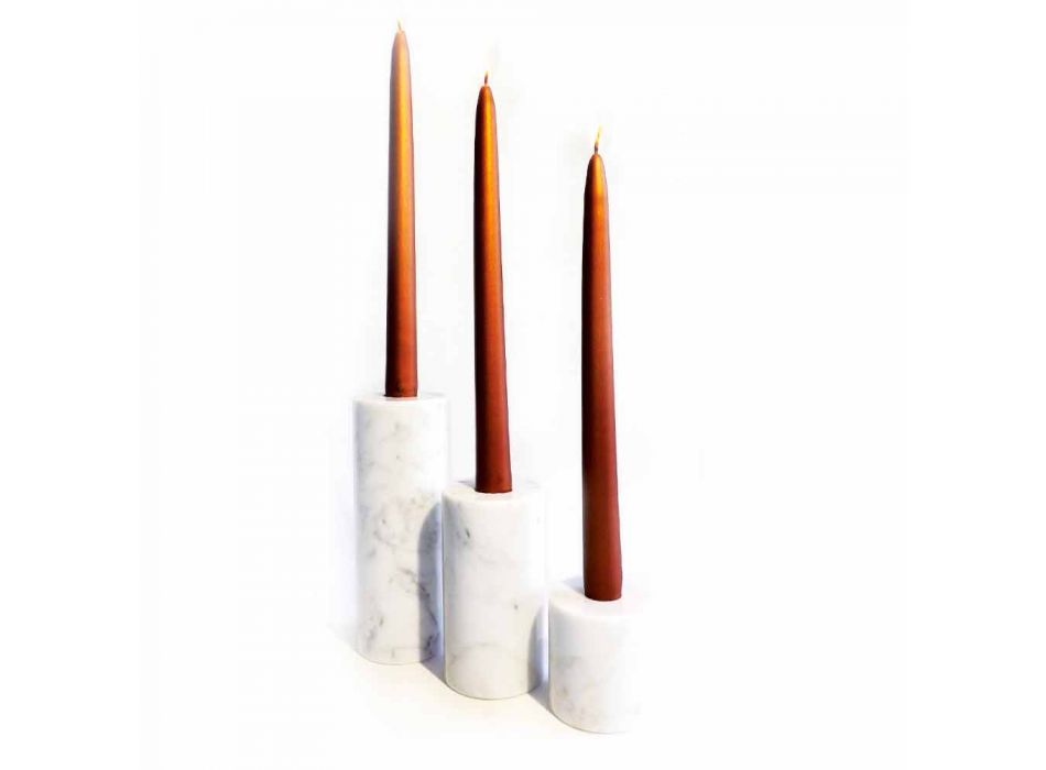 Zusammensetzung von 3 Kerzenhaltern aus weißem Carrara-Marmor Made in Italy - Astol Viadurini