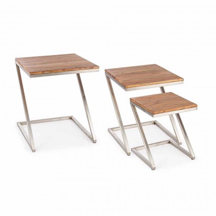 Zusammensetzung von 3 Homemotion Square Holz Couchtische - Fonzi Viadurini