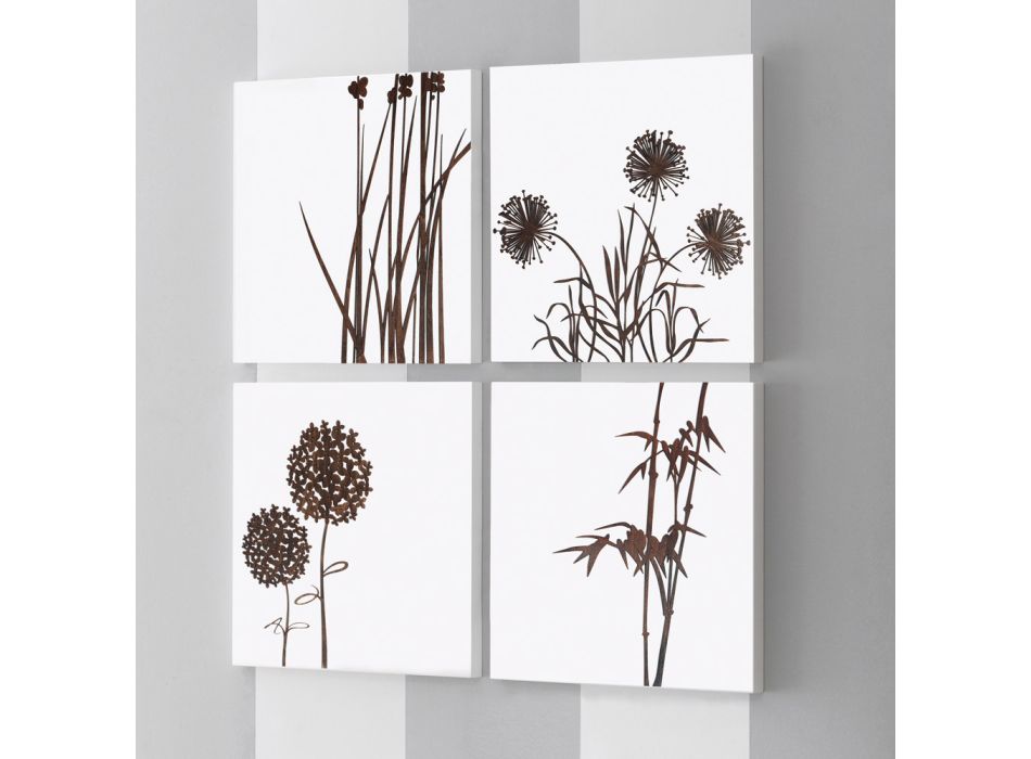 Zusammensetzung aus 4 Tafeln mit Hortensien, Allium und Thypha, hergestellt in Italien – Berechnung Viadurini