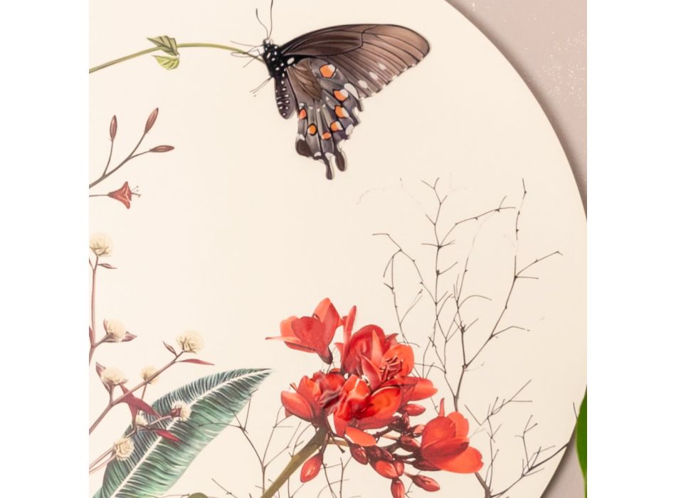 Komposition aus Holzgemälden mit Schmetterlings- und Blumendrucken, hergestellt in Italien – Ecuador Viadurini