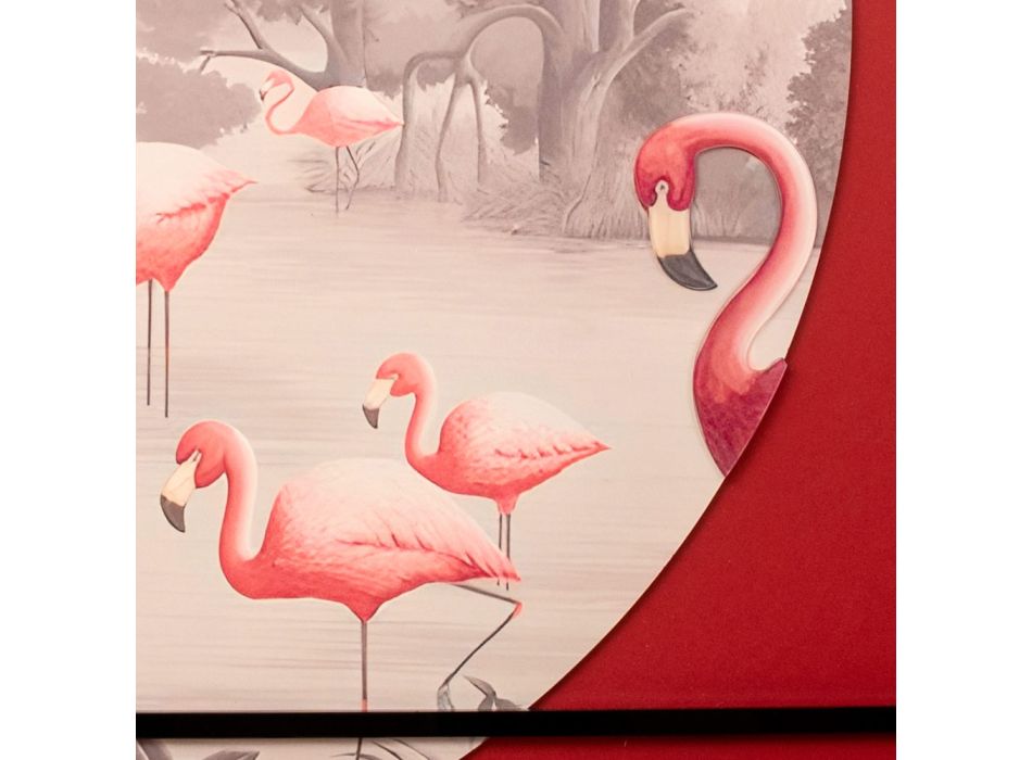 Komposition aus Holzgemälden mit Flamingo-Aufdruck, hergestellt in Italien – Bahamas Viadurini