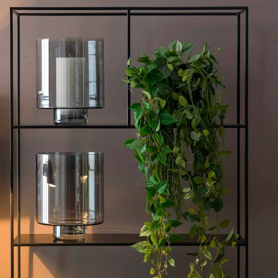 Zusammensetzung der dekorativen Vasen aus dekorierter Keramik und Rauchglas - Monile Viadurini