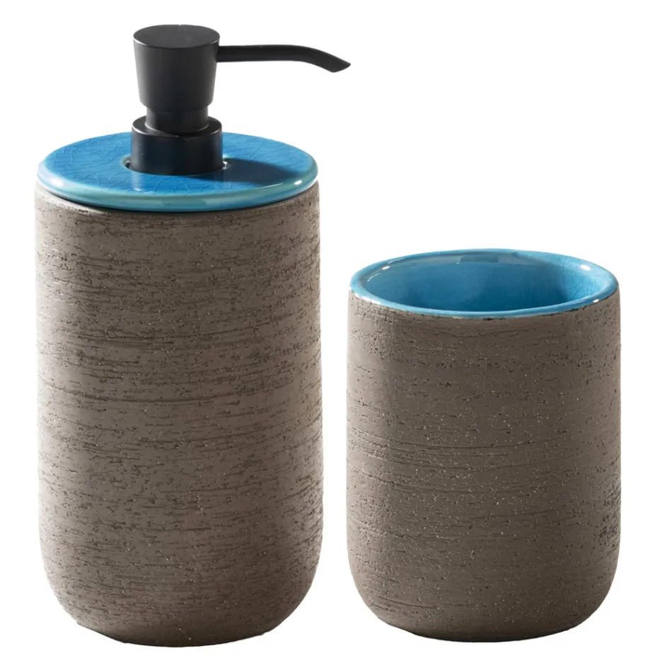 Freistehender Badezimmerschrank in blauer Farbe inklusive Zubehör - Maryse Viadurini