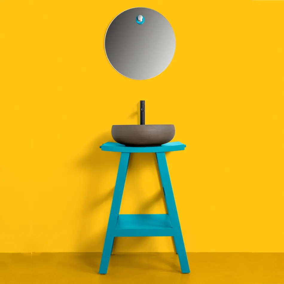 Freistehender Badezimmerschrank in blauer Farbe inklusive Zubehör - Maryse Viadurini